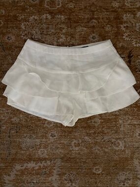 Women's Cream Ruffled Layer Mini Shorts